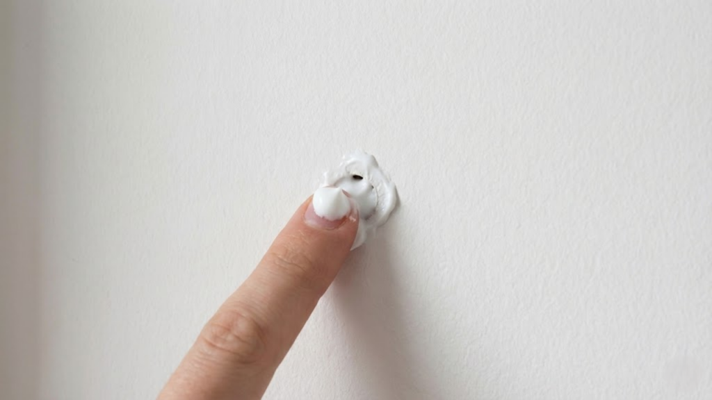 Pasta de dente branca usada para disfarçar pequenos furos de prego em paredes claras