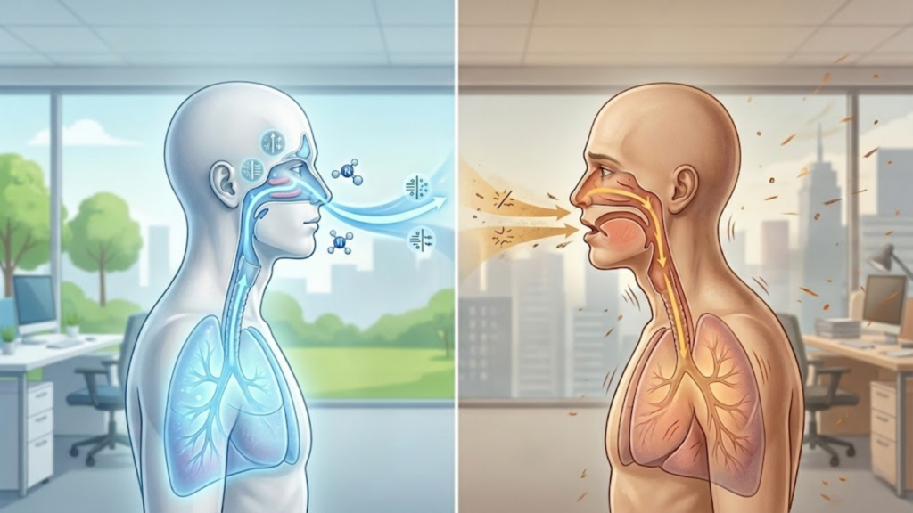 Diferenças entre respirar pelo nariz ou pela boca e seus efeitos no corpo ao longo do dia
