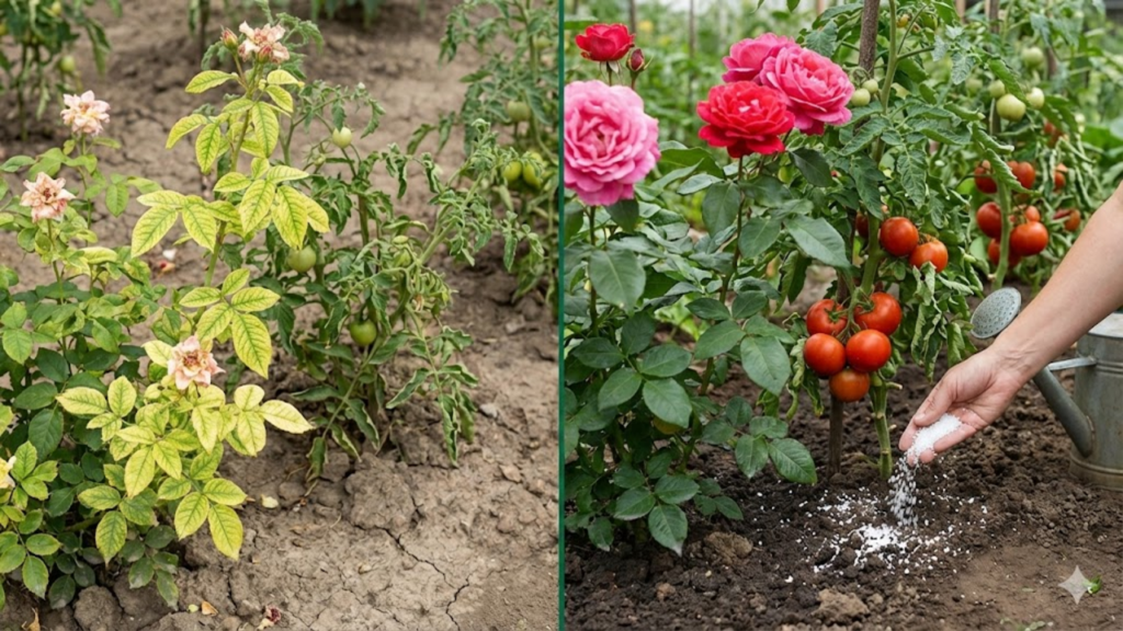 Uso do sulfato de magnésio melhora floração das roseiras e vigor dos tomates
