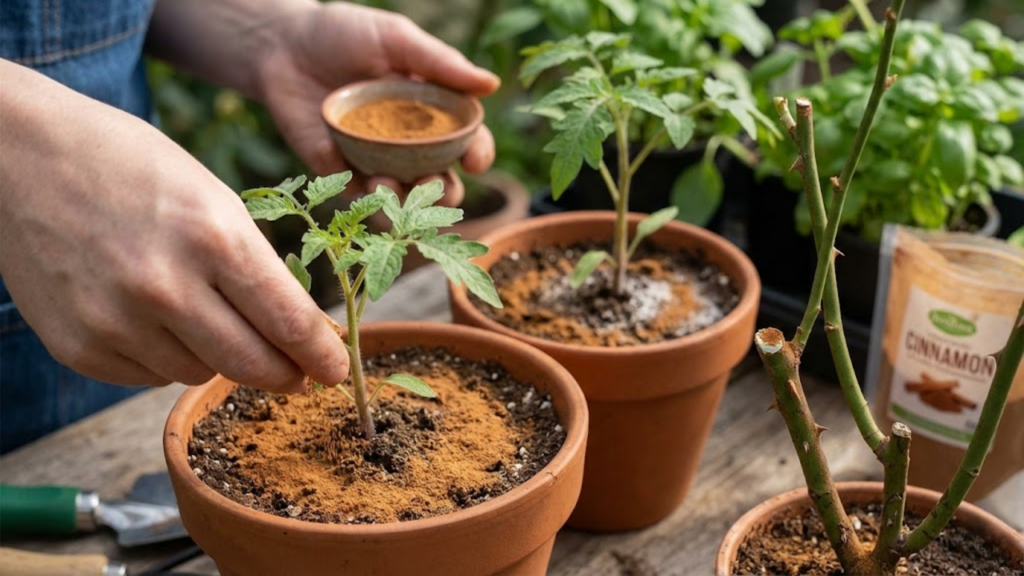 Canela em pó na terra ajuda a prevenir fungos e proteger mudas jovens de doenças