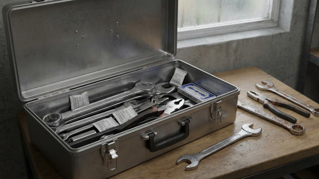 Sílica gel absorve a umidade e ajuda a evitar ferrugem em ferramentas e lâminas guardadas
