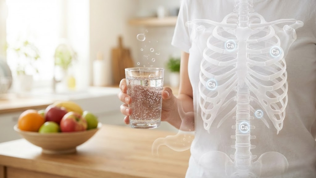 Efeito da água com gás na absorção de cálcio e na saúde dos ossos
