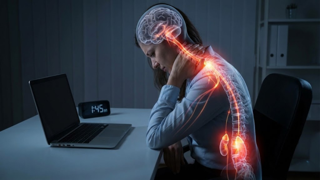 Sinais físicos precoces do burnout silencioso antes do esgotamento mental
