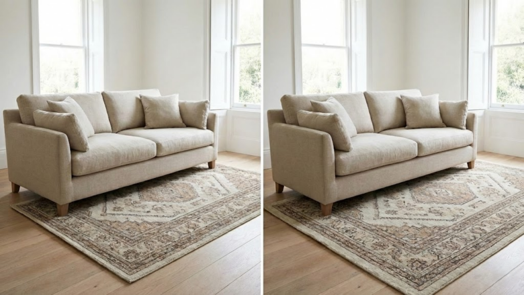 Impacto do tapete pequeno na proporção da sala e na percepção de espaço
