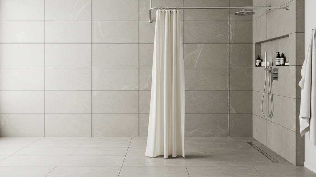 Conceito de banheiros molhados que substitui o box de vidro e amplia a sensação de espaço
