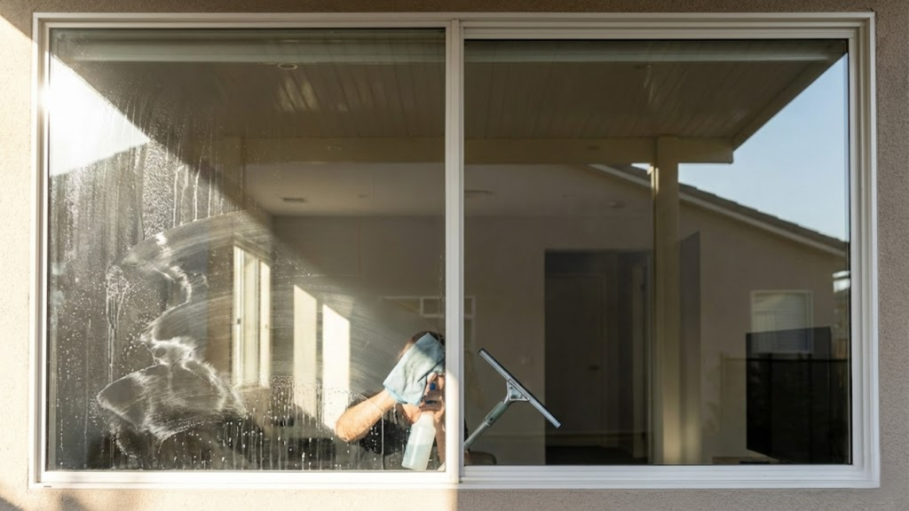 Efeito do sol na secagem do vidro que causa manchas durante a limpeza
