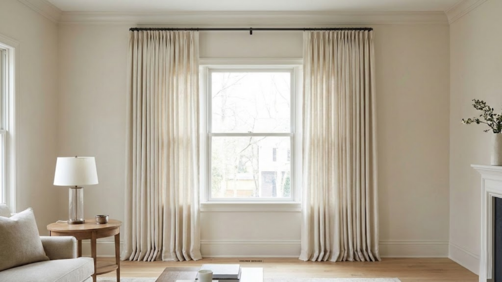 Preferência dos designers por cortinas longas para alongar visualmente o pé-direito
