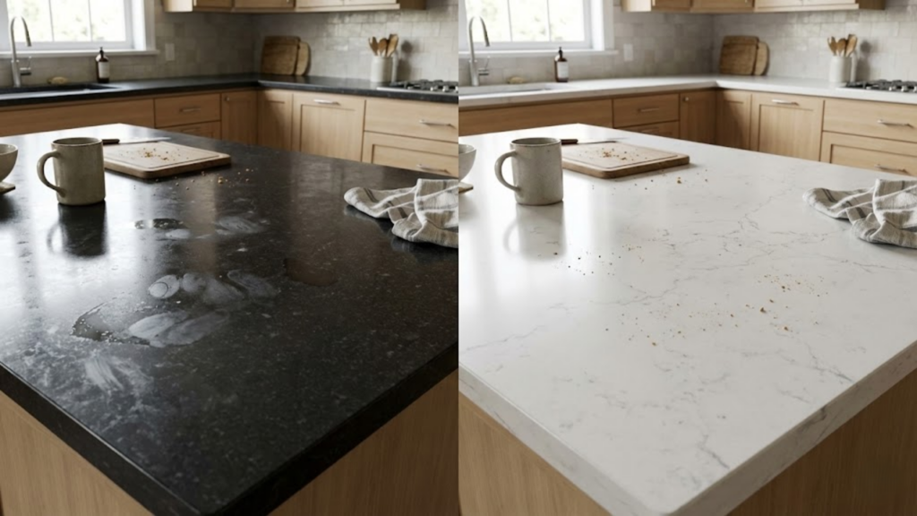 Comparação entre bancadas claras e escuras quanto à visibilidade da sujeira diária
