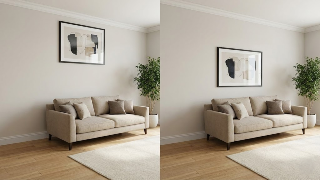 Altura inadequada dos quadros compromete a harmonia e desvaloriza a decoração
