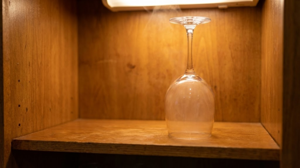 Armazenamento de taças viradas para baixo e os riscos de lascar bordas e reter odores
