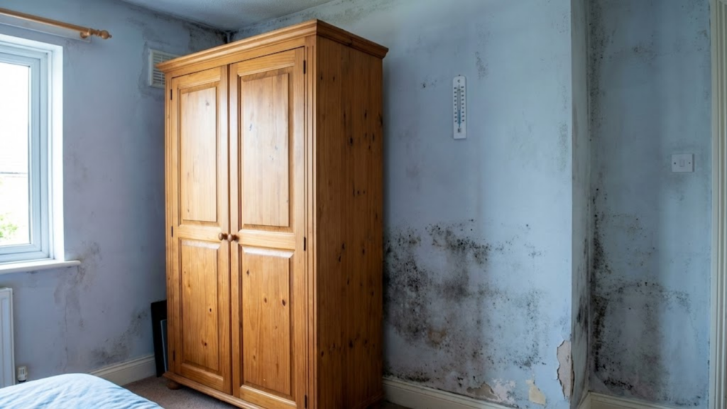 Encostar guarda-roupa em parede externa fria favorece umidade e mofo
