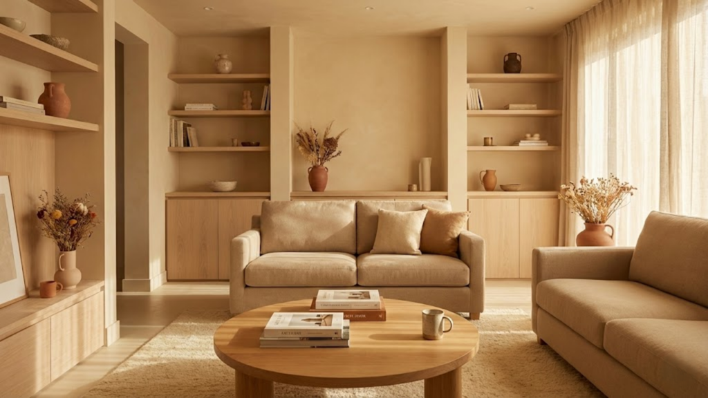 Uso do bege quente como alternativa ao branco para criar ambientes acolhedores e sensoriais
