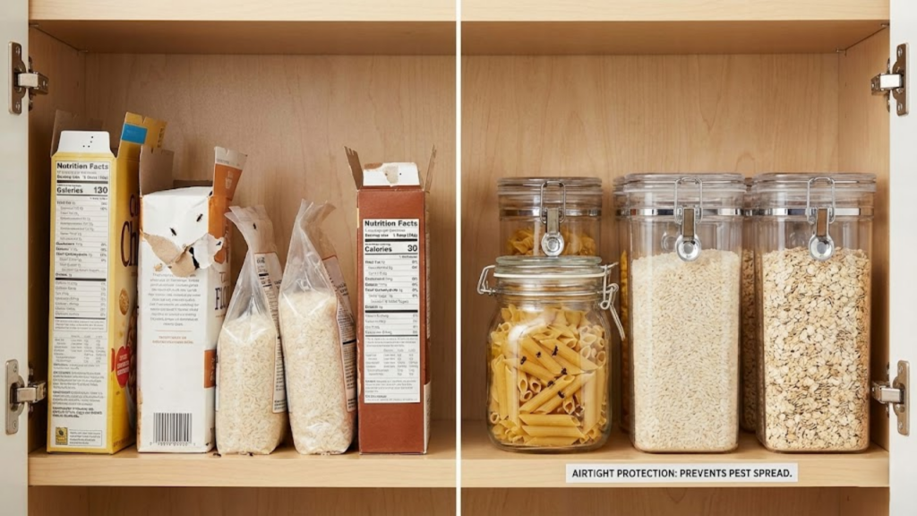 Armazenamento correto de alimentos que evita carunchos e mantém frescor
