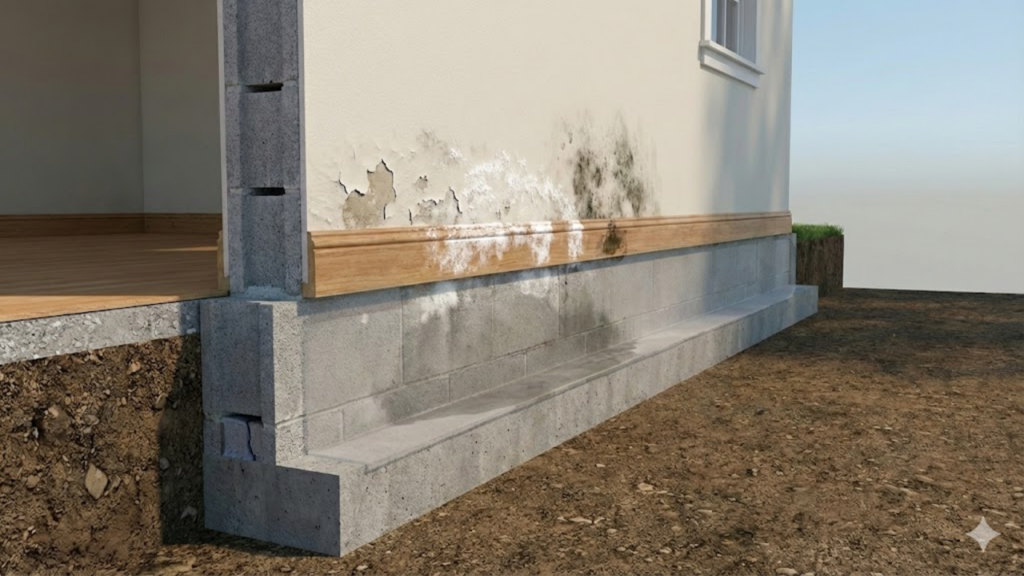 Falha construtiva que permite a umidade ascender pelas paredes em casas novas
