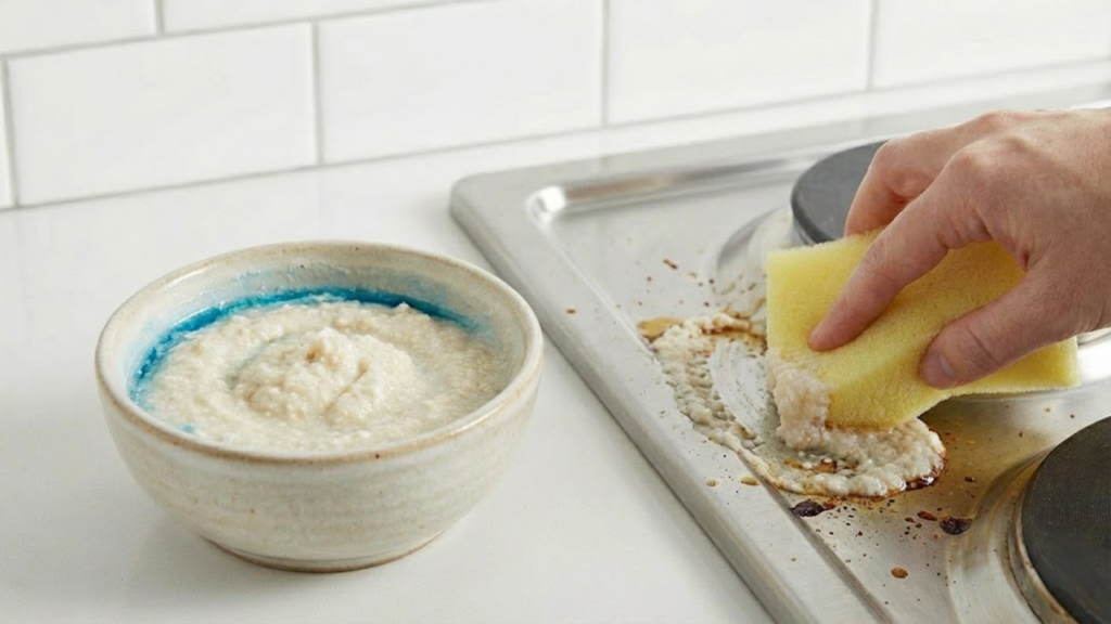 Mistura de bicarbonato e detergente usada para remover sujeira pesada
