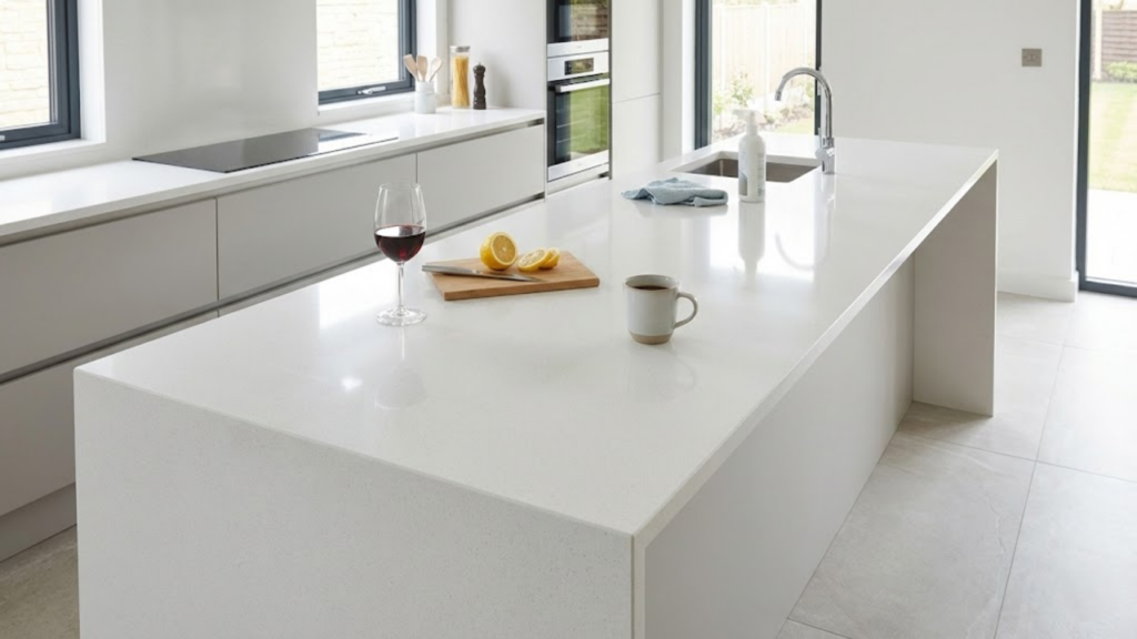 Material moderno adotado em bancadas contemporâneas por unir estética, resistência e praticidade
