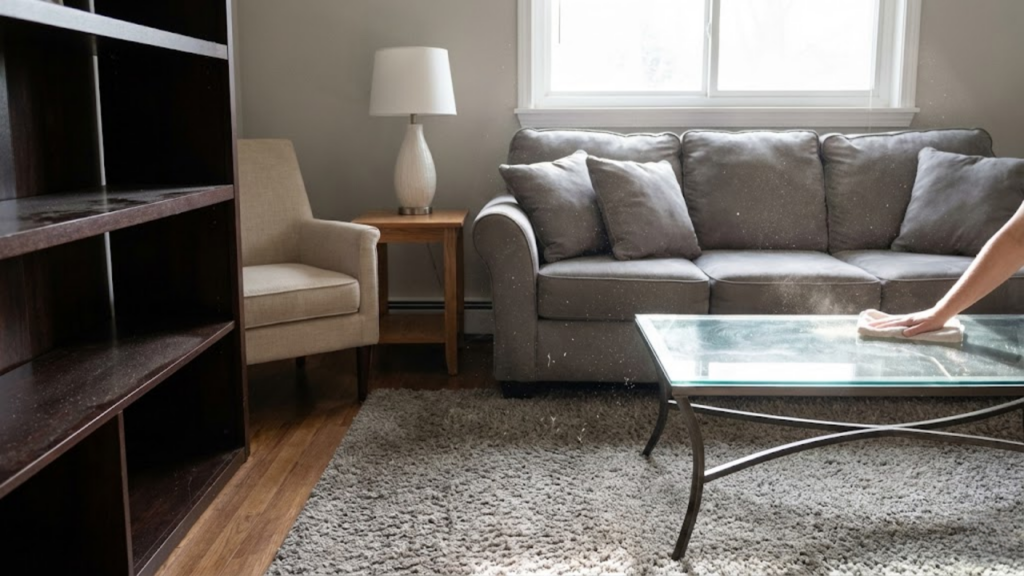 Acúmulo excessivo de pó em casas relacionado ao uso frequente de têxteis sintéticos
