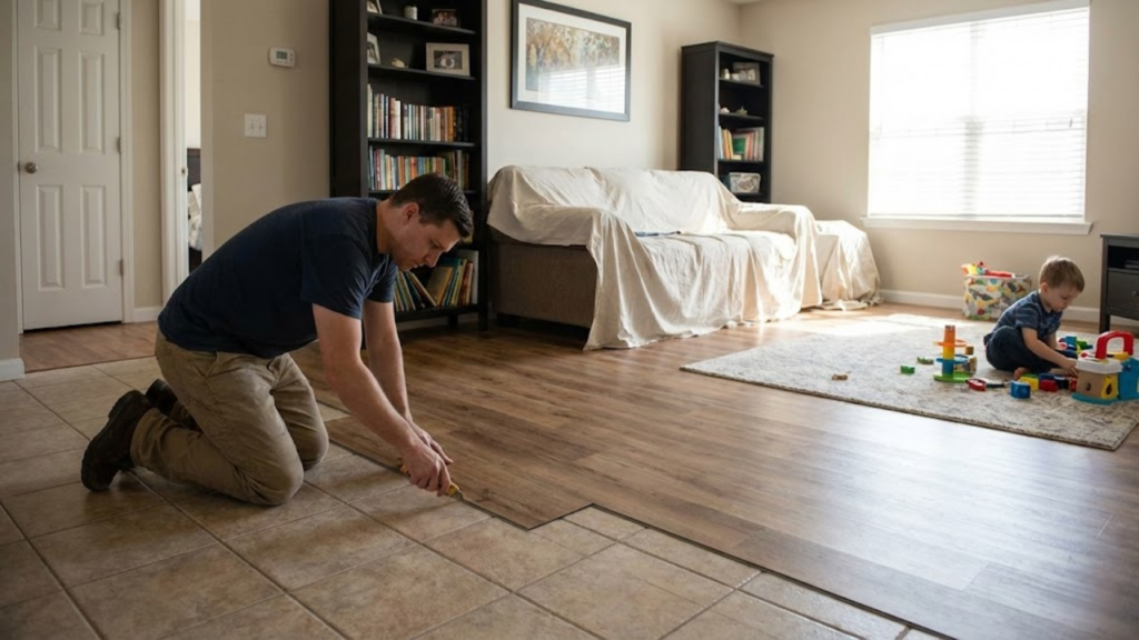 Solução prática para renovar pisos antigos cobrindo a superfície sem poeira ou quebra-quebra
