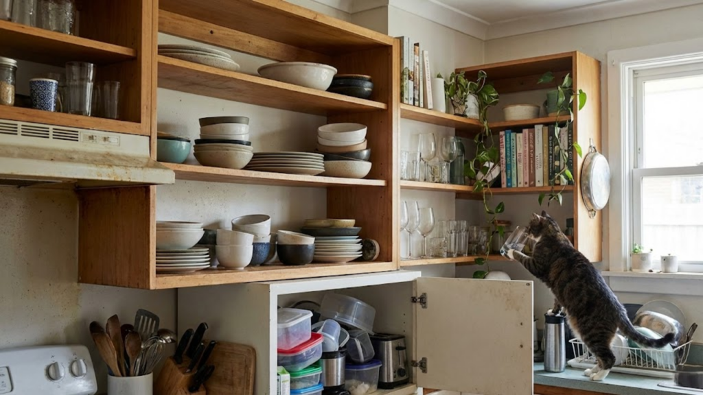 Retorno dos armários fechados na cozinha por organização, proteção e visual limpo
