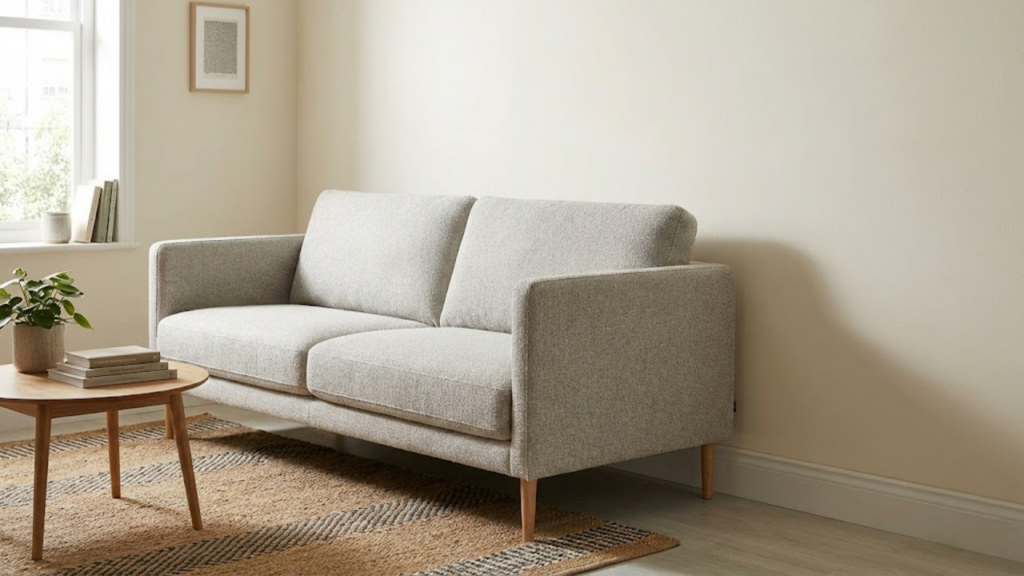 Pequeno afastamento do sofá da parede melhora circulação e percepção de espaço
