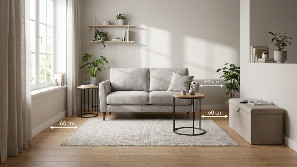 Disposição estratégica de móveis em sala pequena para otimizar espaço e conforto