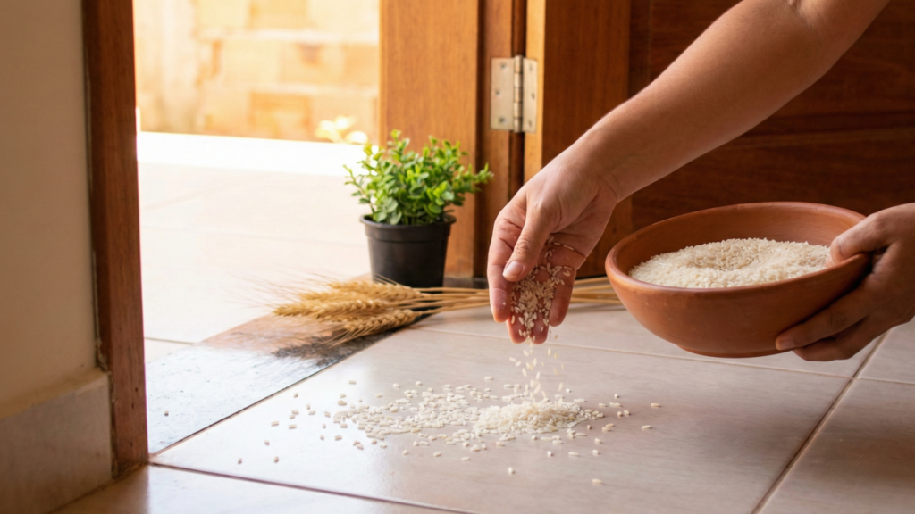 Poucos sabem qual o sentido de jogar arroz na entrada da casa nova