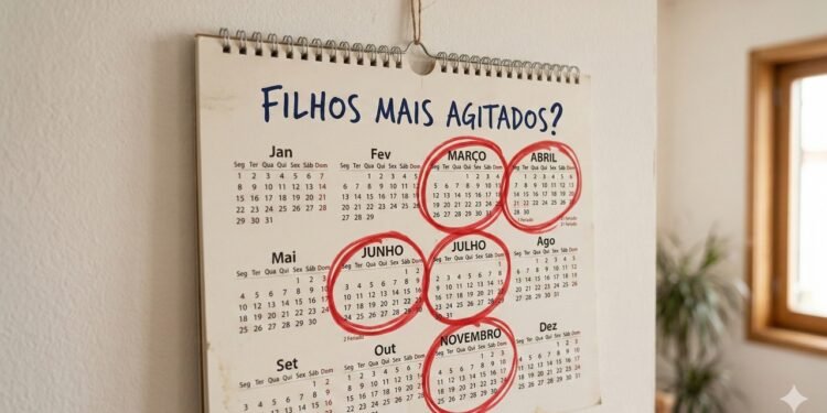 Meses como março, abril, junho, julho e novembro aparecem associados a maior agitação infantil em estudos de psicologia.