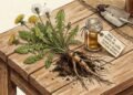 Raiz de dente-de-leão: planta medicinal estudada por seu potencial hepatoprotetor e ação anti-inflamatória natural.