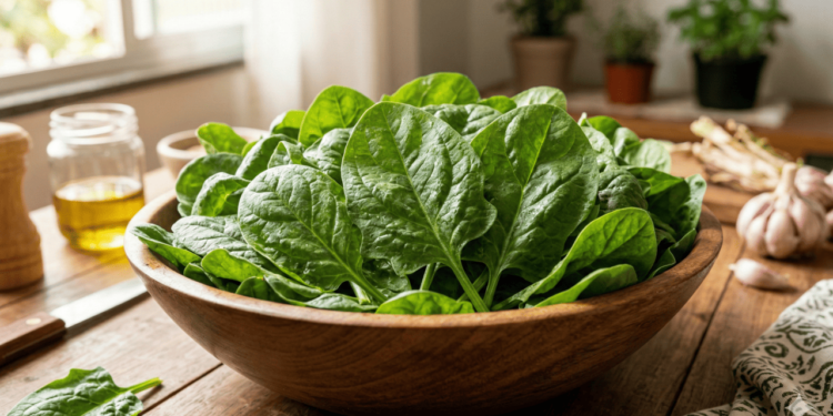 O espinafre também costuma ser lembrado pela presença de ferro, nutriente associado à prevenção de cansaço e fraqueza