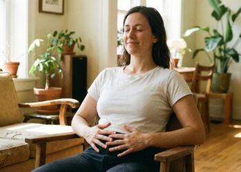 Técnica do suspiro cíclico em prática: respiração controlada que ativa o sistema nervoso parassimpático e reduz a ansiedade em poucos minutos.