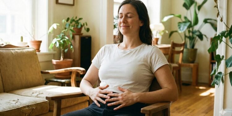 Técnica do suspiro cíclico em prática: respiração controlada que ativa o sistema nervoso parassimpático e reduz a ansiedade em poucos minutos.