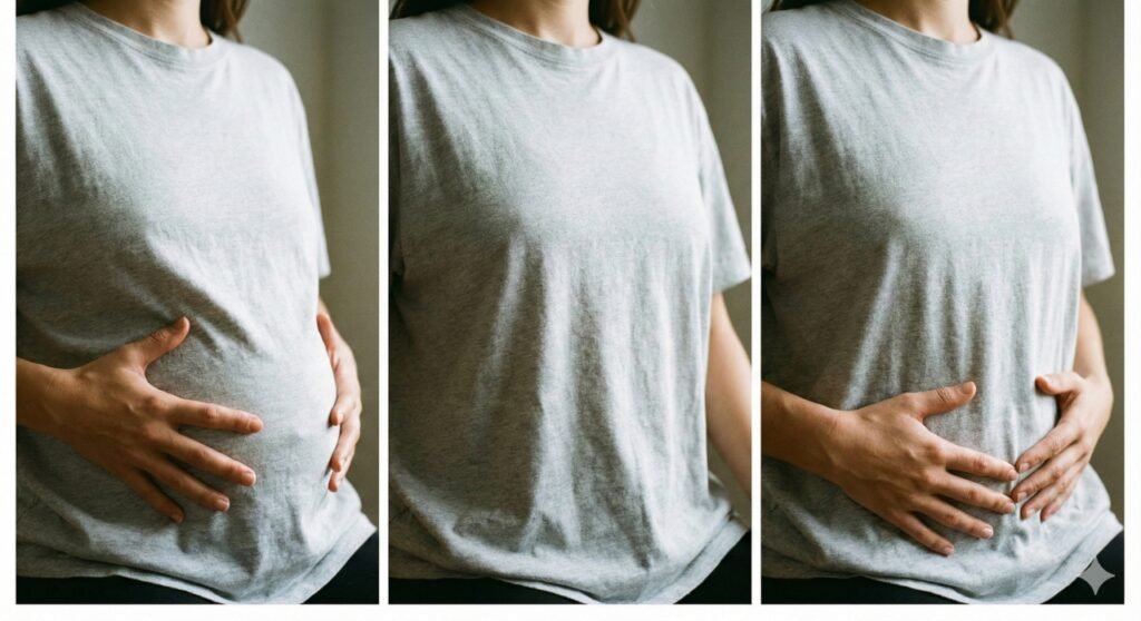 Respiração diafragmática demonstrando a expansão do abdômen na inspiração e a expiração prolongada, passo essencial para acalmar o corpo rapidamente.