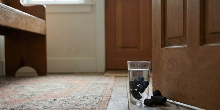 Poucos sabem qual o sentido de colocar carvão em um copo atrás da porta