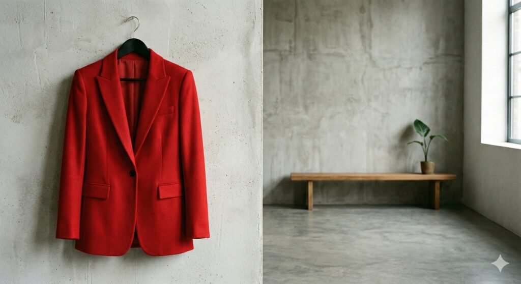 Na psicologia das cores, o vermelho em peças de vestuário reflete poder, determinação e autoconfiança no dia a dia.