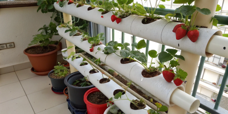 Como plantar morangos em canos de PVC e colher o ano todo em apartamentos