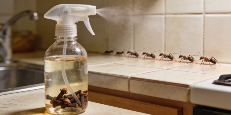 O segredo da mistura de vinagre e cravo para apagar o rastro das formigas na cozinha de vez