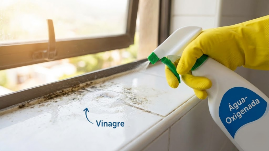 Combinação de vinagre com água oxigenada para higienização e limpeza de superfícies diversas
