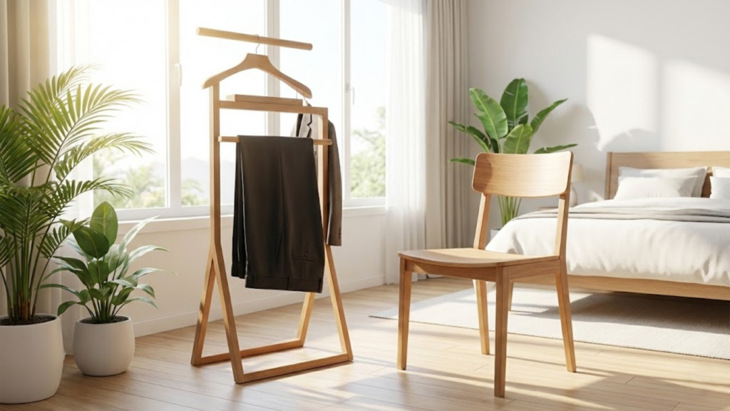 Cadeira com roupas acumuladas ilustrando o hábito que gera desordem no ambiente do quarto