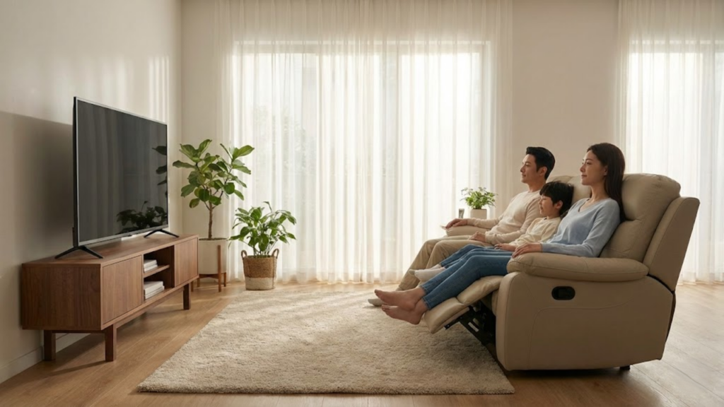 Televisão instalada em altura inadequada na parede causando desconforto e dor na região do pescoço