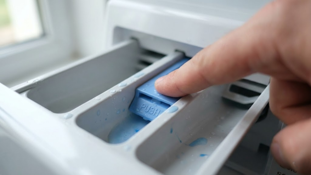 Compartimento oculto da máquina de lavar roupas que necessita de higienização regular