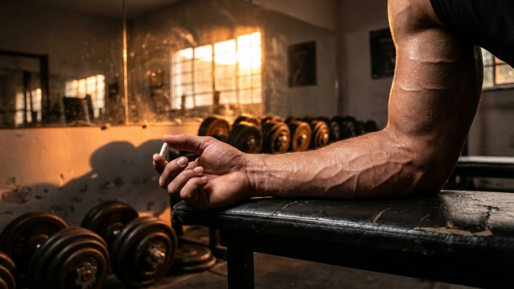 Suplemento mineral específico sendo preparado para otimização da saúde hormonal e aumento da testosterona livre