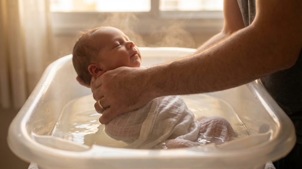 Higiene cuidadosa com o coto umbilical e rotina de banho do bebê em seus primeiros dias de vida