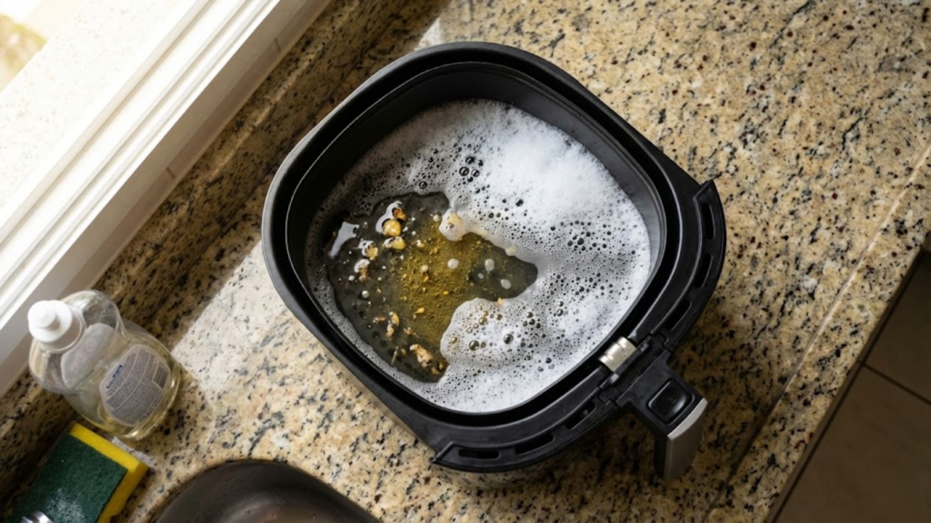 Higienização cuidadosa do cesto da fritadeira elétrica preservando o revestimento interno