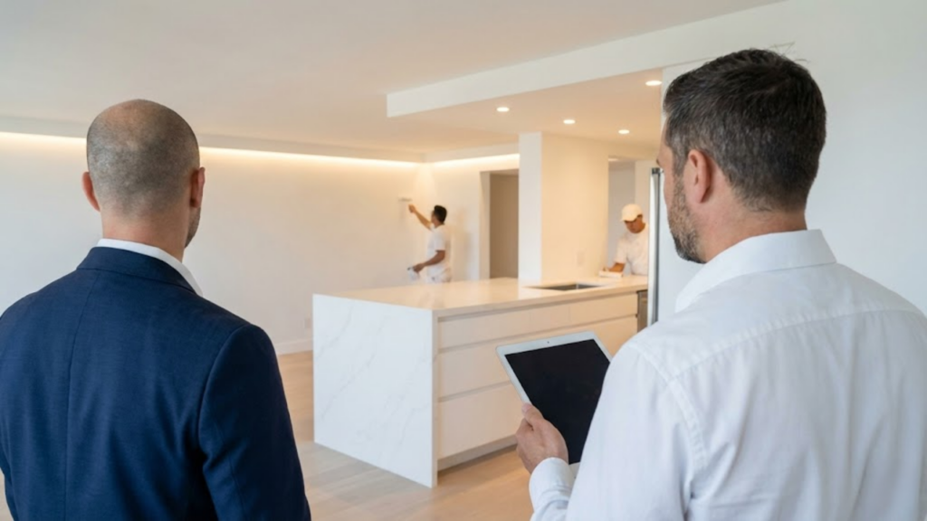 Visão de um ambiente integrado após a derrubada de paredes e instalação de bancada