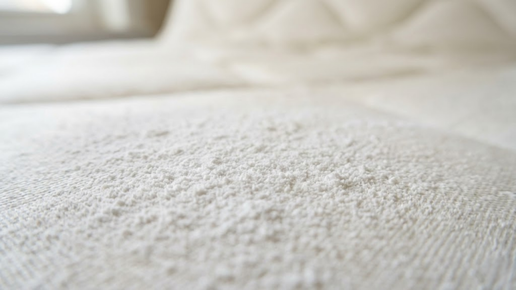 Macro do bicarbonato agindo entre as fibras do tecido do colchão
