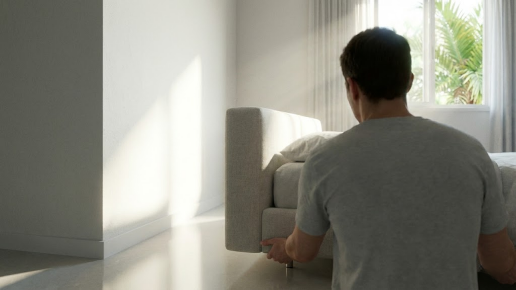 Pessoa ajustando a posição da cama box para garantir o fluxo de ar