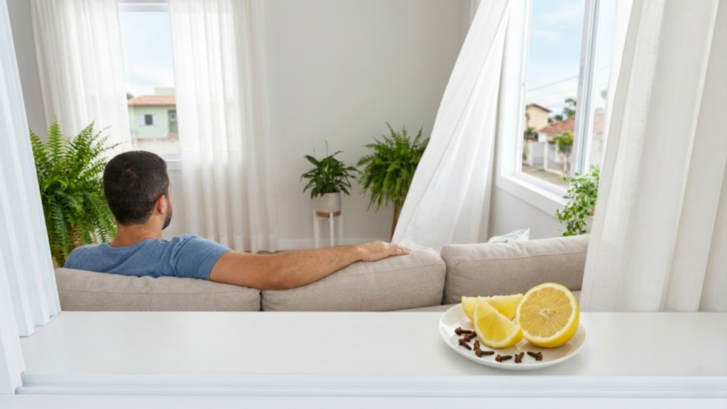 Sala protegida com o repelente natural posicionado na janela ao vento