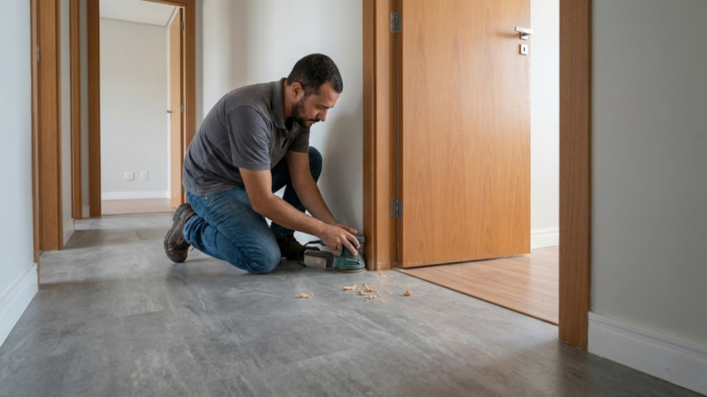 Ajuste fino na porta após a instalação do novo piso sobreposto