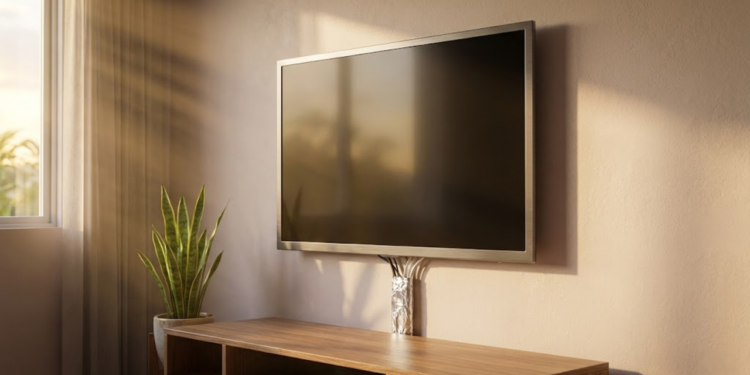 Sala limpa com a TV e cabos organizados em alumínio