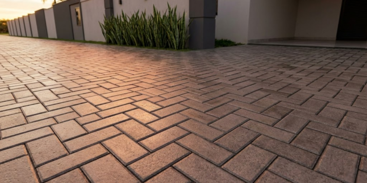 Calçada premium de piso intertravado sob a luz do pôr do sol